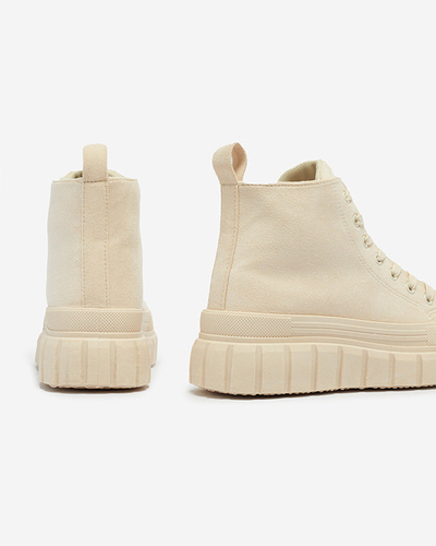 OUTLET Krémové dámske šnurovacie športové topánky a'la tenisky Netara - Obuv