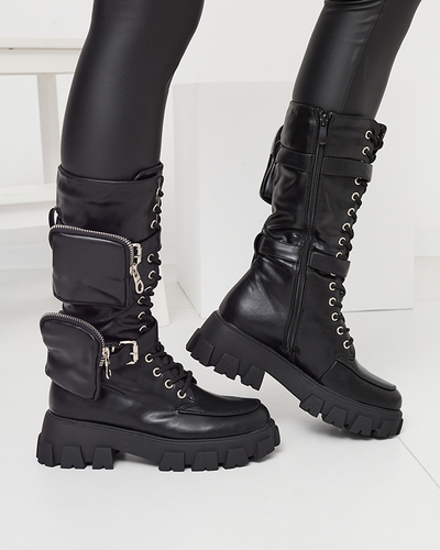 Čierne pracovné čižmy s ozdobnými vreckami na zvršku Sello- Footwear