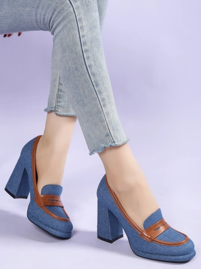 Royalfashion Dámske denimové mokasíny na blokovom podpätku Jozenas