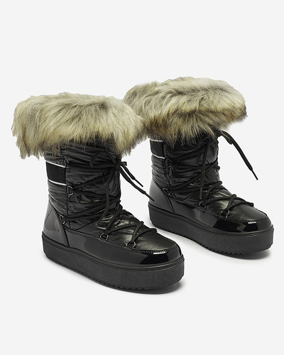 OUTLET Čierne dámske lakované topánky a'la snow boots Luccav- Obuv