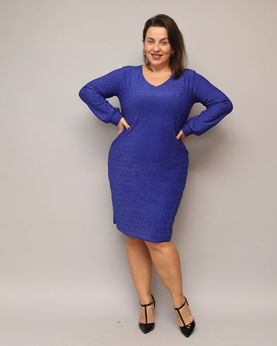 Royalfashion Trblietavé dámske šaty pred kolená v tmavomodrej farbe PLUS SIZE