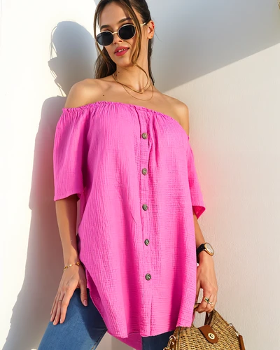 Royalfashion Bavlnená blúzka pre ženy v španielskom štýle s ozdobnými gombíkmi