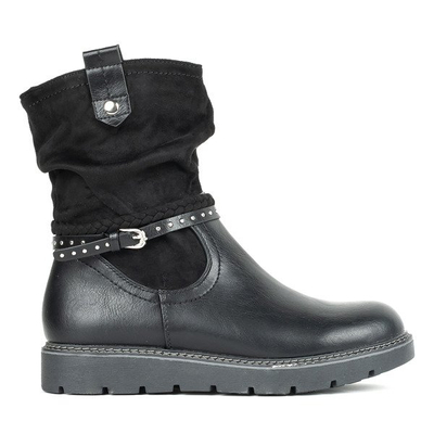 Czarne botki na niskiej platformie Gisella - Obuwie