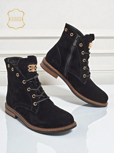 Ženski gležnarji Aurelia Romano iz naravnega semiša – rjavi, s krznom