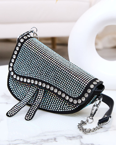 Royalfashion Čierna dámska kabelka s perleťovými zirkónmi