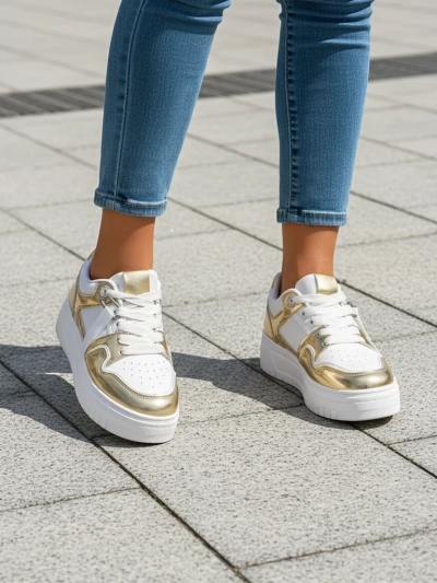 Ženske superge 'Aurelia' zlato-bele na platformi 4 cm - stil in udobje