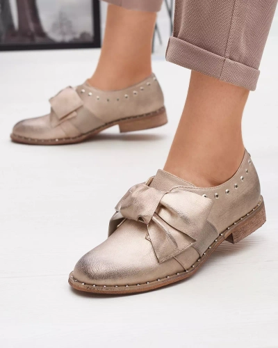 Zlaté dámske poltopánky s mašľou Entera - Obuv