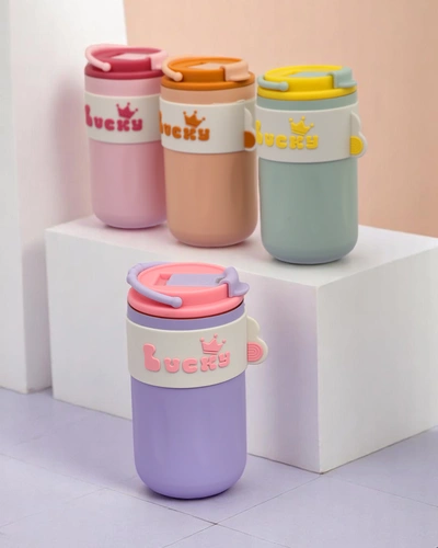 Royalfashion Termo hrnček s košíkom, slamkou a výlevkou Šťastný pes