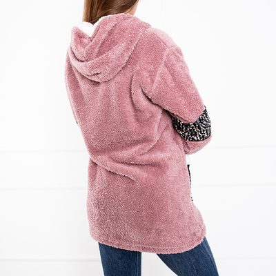 Fialová plyšová dámska mikina s kapucňou na zips - oblečenie