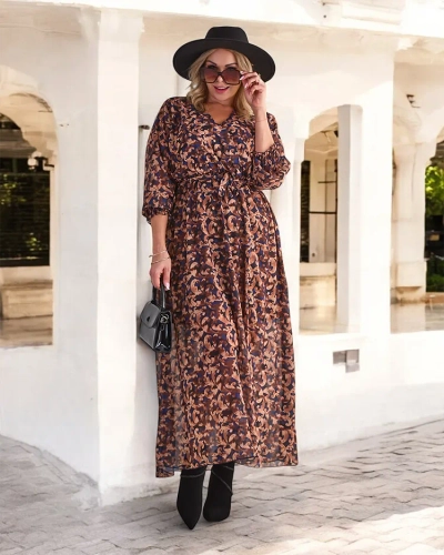 Royalfashion Vzorované dámske maxi šaty Camel