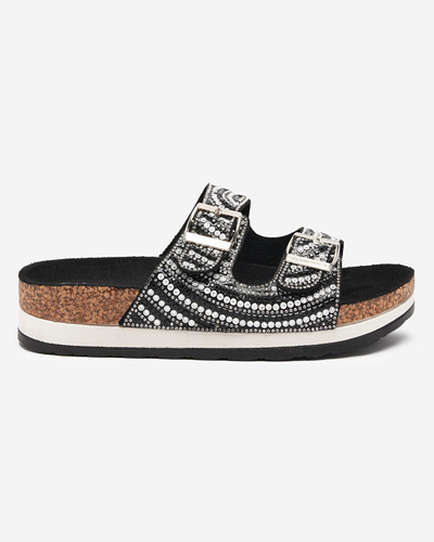 Dámske papuče s kubickými zirkónmi čiernej farby Lalud-Footwear