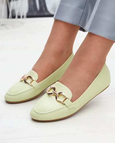 Zelené dámske mokasíny z ekokože so zdobením Wiwet-Footwear