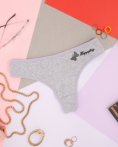 Klasické, bavlnené dámske tangá nohavičky šedej - Spodná bielizeň