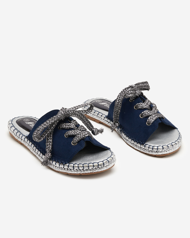 OUTLET Dámske tmavomodré a strieborné papuče so zaväzovaním Wiazoni - Footwear