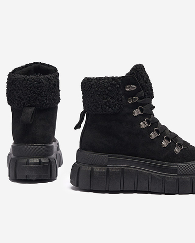 Ženski Gležnarji Diana Črni Usnjeni Udobni za Zimo