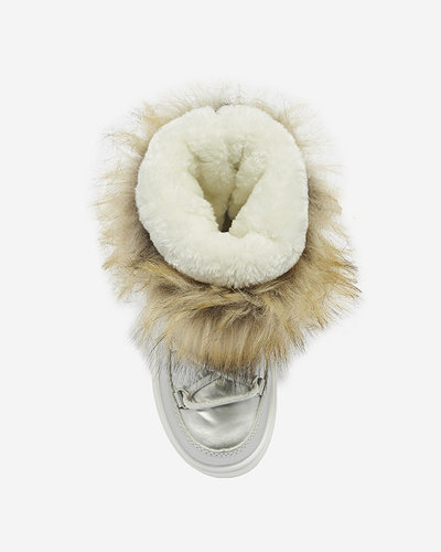 Strieborné detské slip-on topánky a'la snow boots s kožušinkou Asika - Obuv