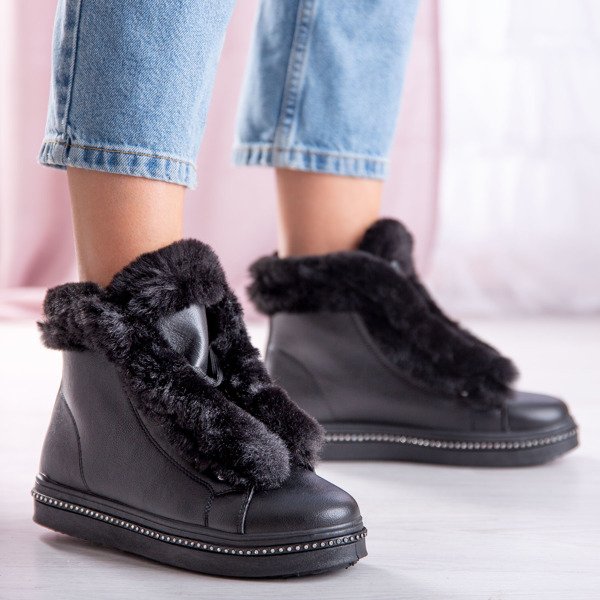 Čierne členkové topánky na platforme s kožušinou Salyssa - Obuv