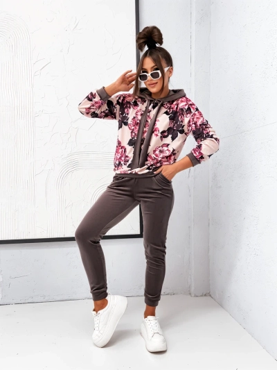 Royalfashion Dámsky bavlnený set pripomínajúci zamat s kvetinami