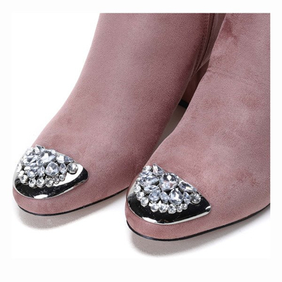 Różowe botki z ozdobnym noskiem  na niskim słupku Hayley - Obuwie