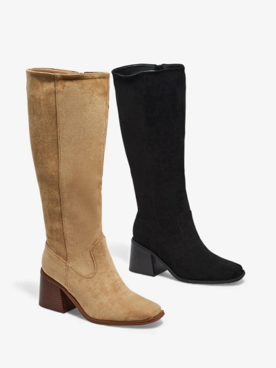 Ženski škornji eko semiš s stebričasto peto Ernala