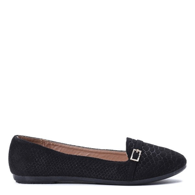 Czarne baleriny lordsy z ozdobą Lorrdenea - Obuwie