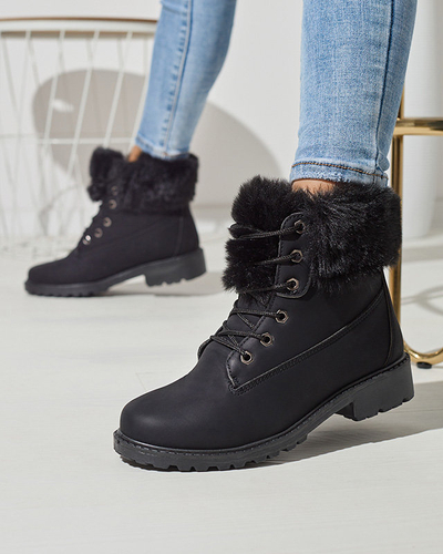 OUTLET Klasické dámske snehové čižmy s kožušinkou v čiernej farbe Tauna - Obuv