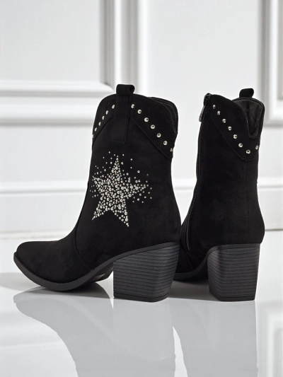 Kavbojke damskie na obcasie z ozdobną gwiazdką z cyrkonii FableStray