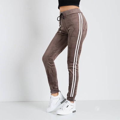 Tmavohnedé dámske mikiny so šnúrkami s pruhmi - Oblečenie