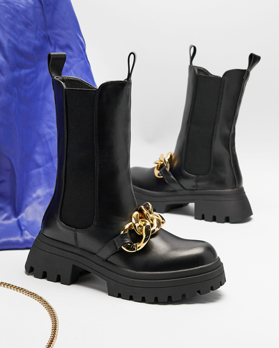 Dámske čižmy s retiazkou v čiernej farbe Evves- Obuv