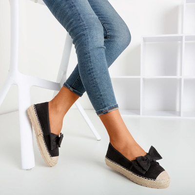 Černé prolamované espadrilles na platformě s lukem Mimilla - Obuv 1