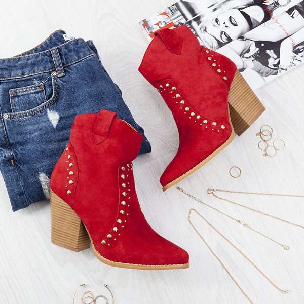 Červené kovbojské topánky na vysokom stĺpiku Gana - Obuv