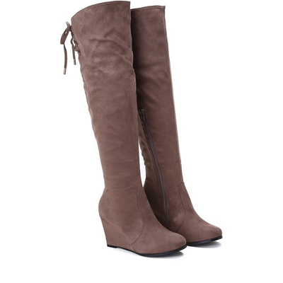 Brązowe kozaki na koturnie Aileen - Obuwie