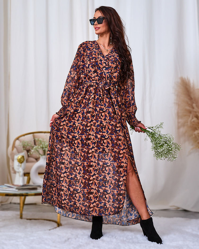 Royalfashion Vzorované dámske maxi šaty Camel