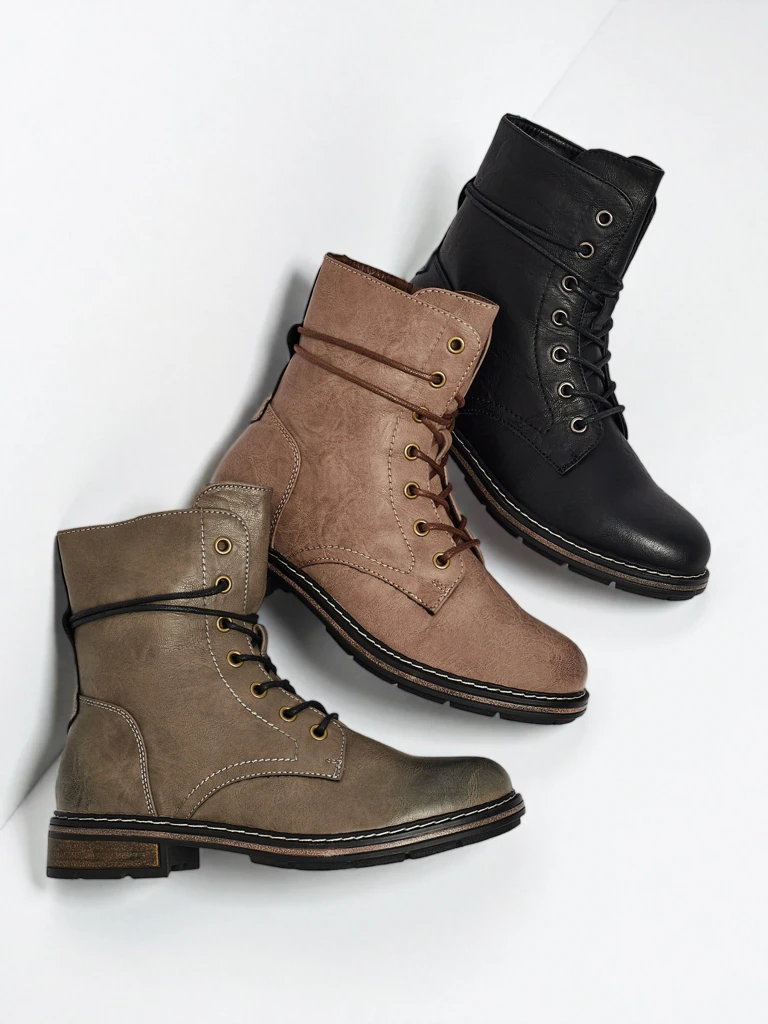 Eko usnjeni ženski gležnarji z vezalkami Ravonna