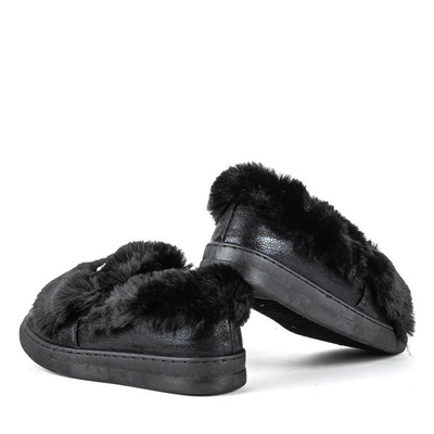 Čierne slip on s kožušinou Manifik - Obuv