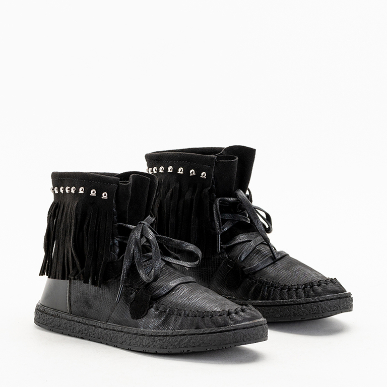 OUTLET Dámske čierne snehové čižmy so strapcami Medisal - Obuv