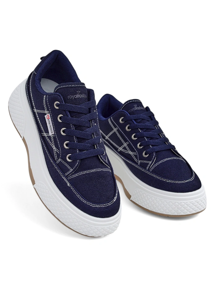 Ženski športni copati Callista na platformi, mornarsko modri, tkanina, pomlad-poletje