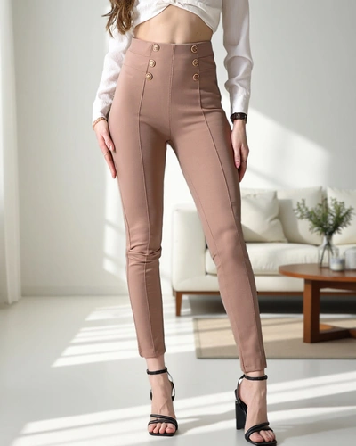 Royalfashion Dámske bavlnené treggings s dekoratívnymi gombíkmi