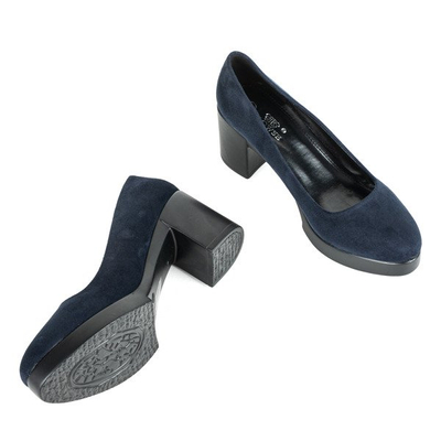 Granatowe czółenka na słupku Leonida - Obuwie