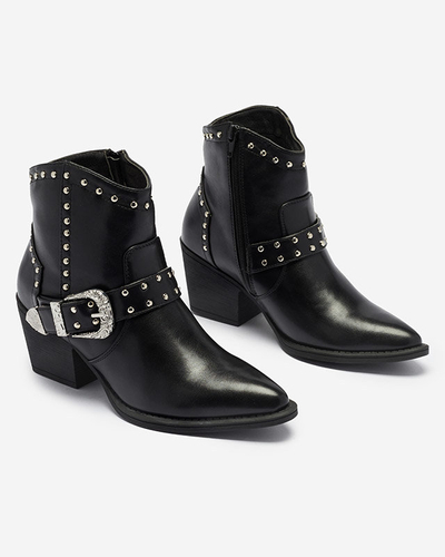 Kovbojské čižmy na podpätku s kamienkami v čiernej farbe Hally- Obuv