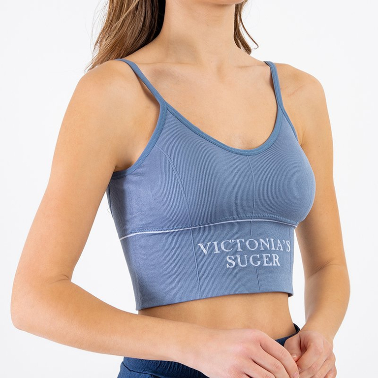 Modrá športová podprsenka s nápismi - Spodná bielizeň