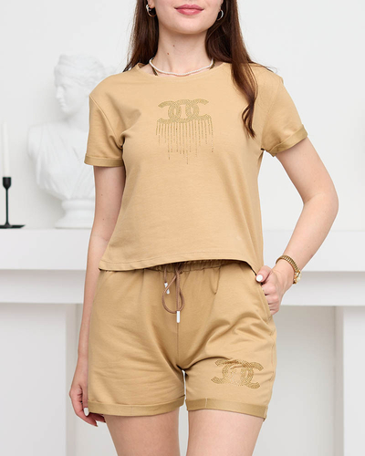 Dámska športová tepláková súprava s ťavou kubickou zirkónou - Oblečenie