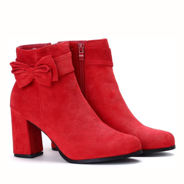 Czerwone botki z kokardką Lucia - Obuwie