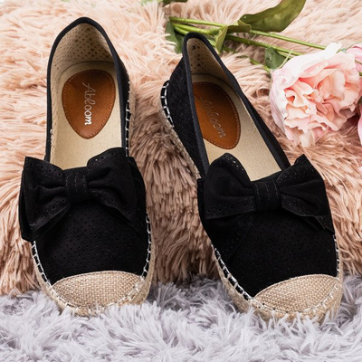 Černé prolamované espadrilles na platformě s lukem Mimilla - Obuv 1