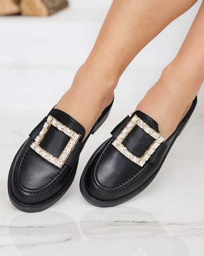 Dámske čierne papuče a'la loafers Delaqi - Topánky