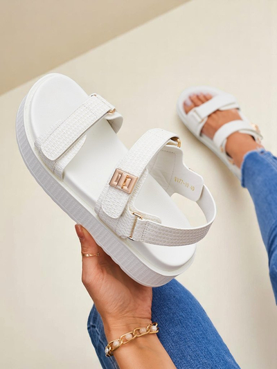 Royalfashion Kallisto – Beli ženski sandali s platformo, ekološko usnje