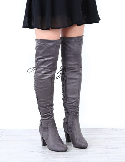 Szare, długie kozaki na słupku Asil - Obuwie