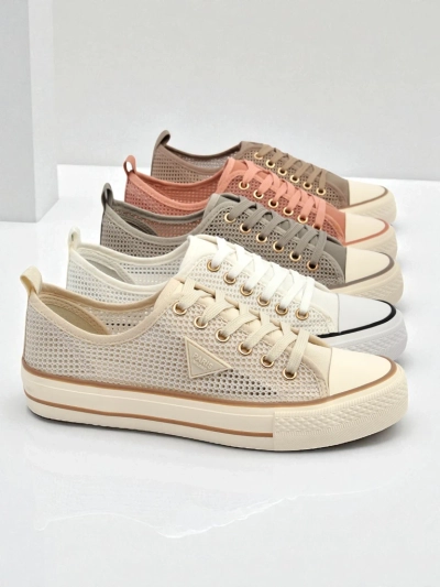 Aurelia Beige - ženske tekstilne superge z ravnim podplatom 3 cm