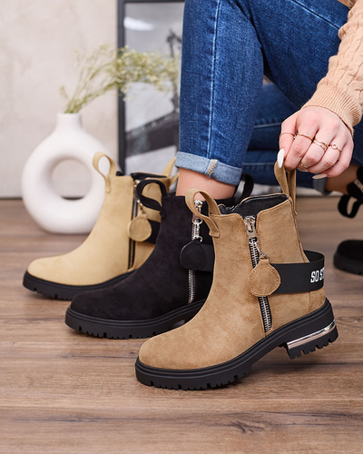 Royalfashion Hnedé čižmy z eko-semišu s remienkom a zipsami Redmisala