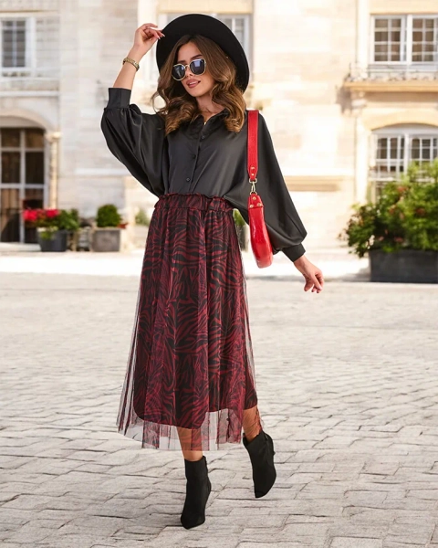 Royalfashion Vzorovaná midi sukňa pre ženy s tylom